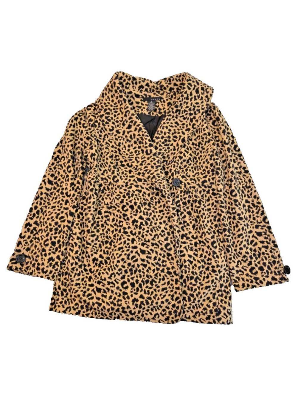 Grace Leopard Print Coat One Button Close Size 12 Brown Black GREAT CONDITION